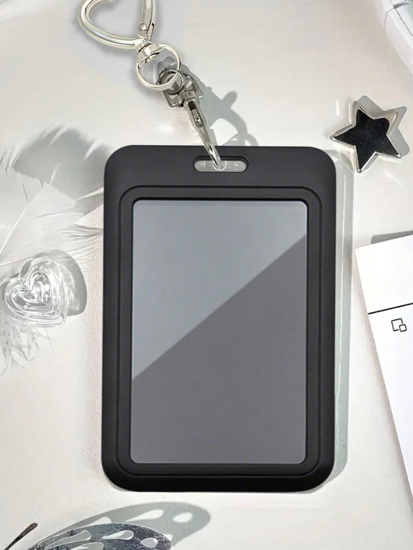 Black Card Holder With Heart-Shaped Pendant, Can Be Used As Bag Charm, Keychain, Holds ID, Membership Cards, Photos, And More, Protective Function, Suitable For Daily Use, Decoration, Or Gift For Frie
