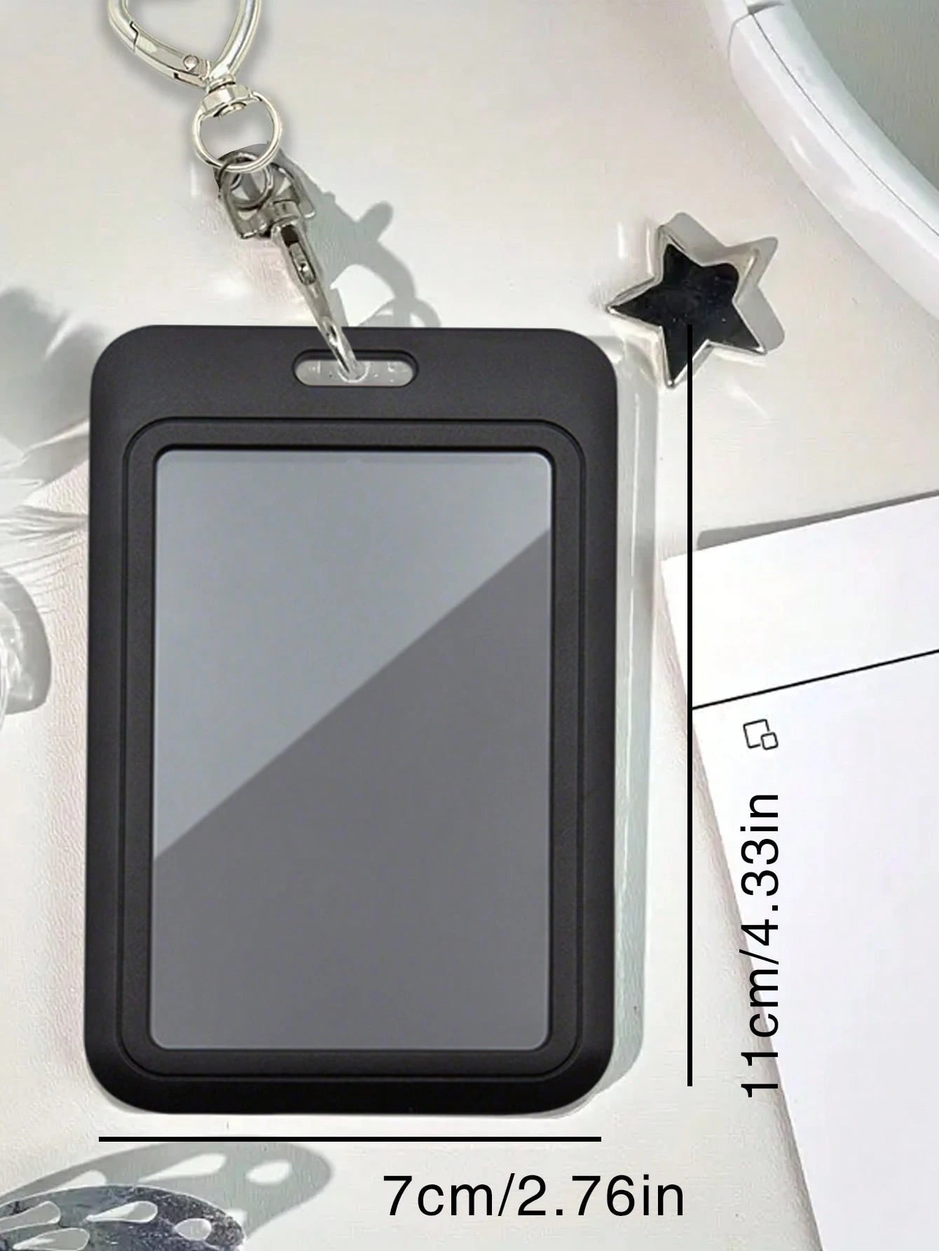 Black Card Holder With Heart-Shaped Pendant, Can Be Used As Bag Charm, Keychain, Holds ID, Membership Cards, Photos, And More, Protective Function, Suitable For Daily Use, Decoration, Or Gift For Frie