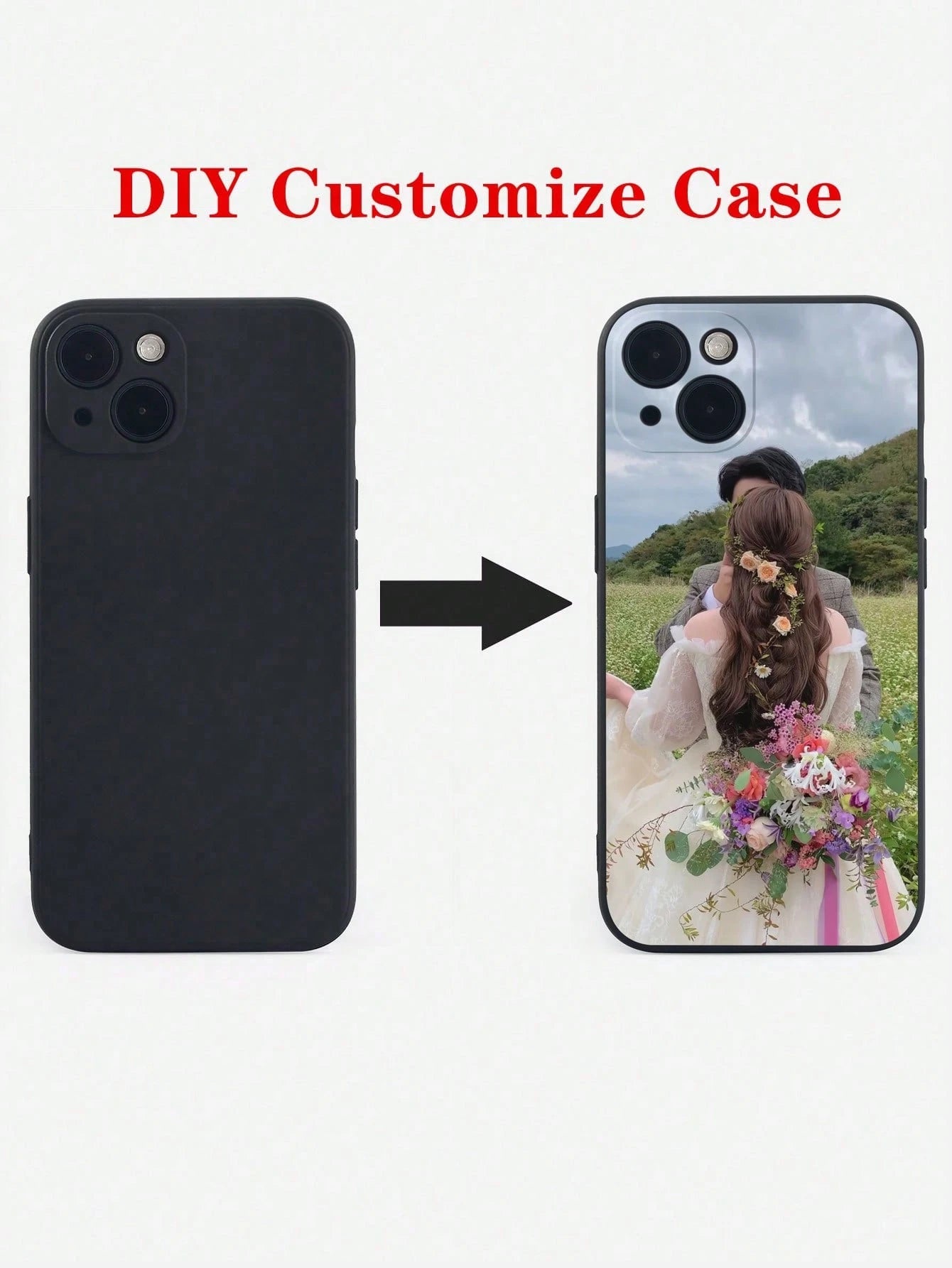 Black DIY Phone Shockproof Case 1pc Personalized Soft Phone Case Customized With Life, Family, Scenery, Wedding Photos, Matching Phone Cases, Gifts For Friends, Mother's Day, Wedding Gift, Anniversary