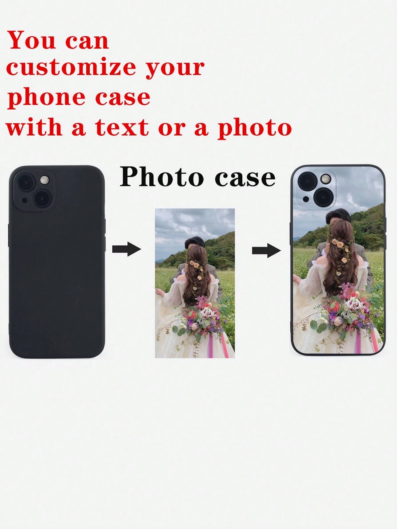 Black DIY Phone Shockproof Case 1pc Personalized Soft Phone Case Customized With Life, Family, Scenery, Wedding Photos, Matching Phone Cases, Gifts For Friends, Mother's Day, Wedding Gift, Anniversary