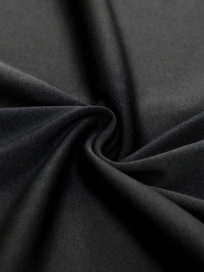 Black Elegant Fitted Dress For Women- Sleeveless Halter Neck Design, Pleated Decor, Party Dress, With Sequin Trim, Suitable For Autumn Summer