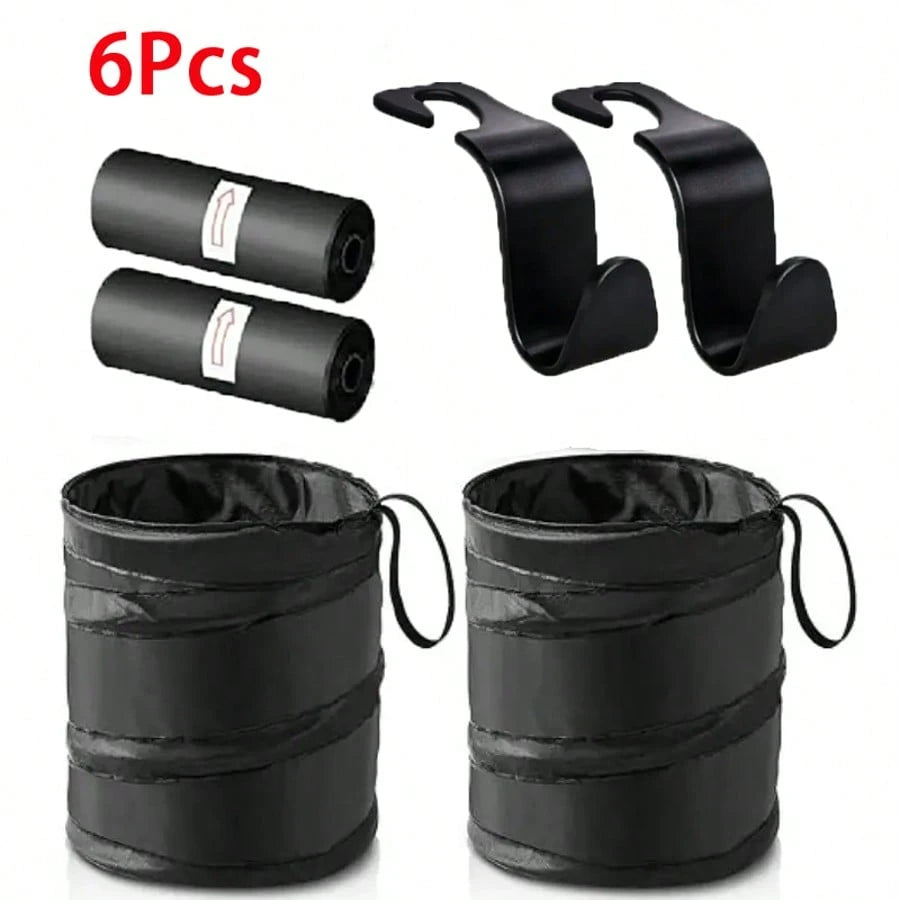 Black Folding Trash Can With Trash Bags, Portable Nylon Garbage Bin With Hanging Strap For Outdoor Camping, Picnics, And Road Trips, Versatile Storage Organizer, Trash Bag Holder, Or Car Garbage Can