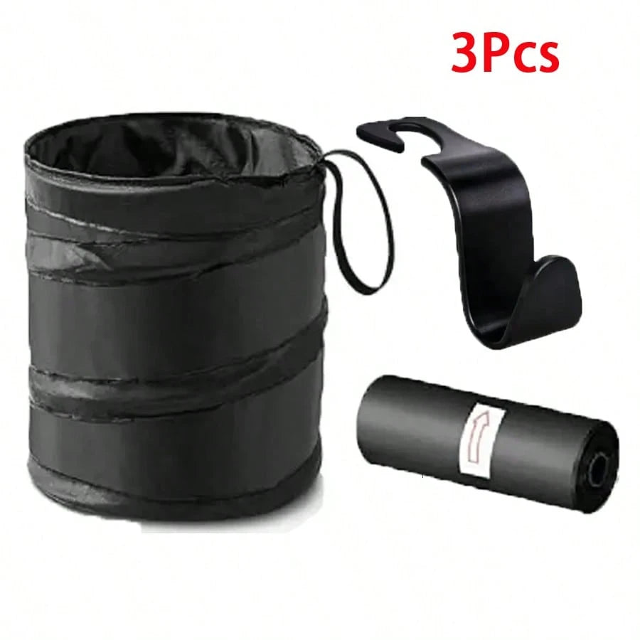 Black Folding Trash Can With Trash Bags, Portable Nylon Garbage Bin With Hanging Strap For Outdoor Camping, Picnics, And Road Trips, Versatile Storage Organizer, Trash Bag Holder, Or Car Garbage Can