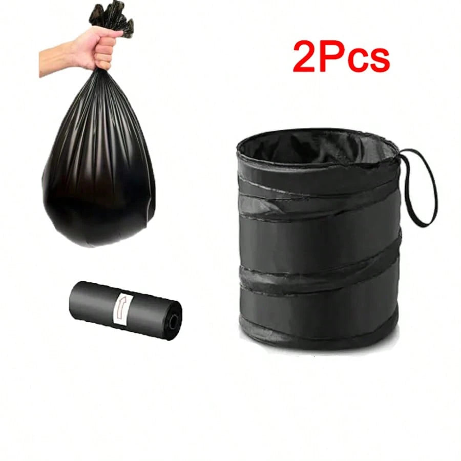 Black Folding Trash Can With Trash Bags, Portable Nylon Garbage Bin With Hanging Strap For Outdoor Camping, Picnics, And Road Trips, Versatile Storage Organizer, Trash Bag Holder, Or Car Garbage Can