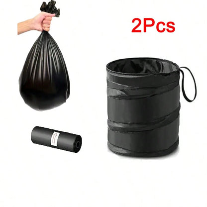 Black Folding Trash Can With Trash Bags, Portable Nylon Garbage Bin With Hanging Strap For Outdoor Camping, Picnics, And Road Trips, Versatile Storage Organizer, Trash Bag Holder, Or Car Garbage Can