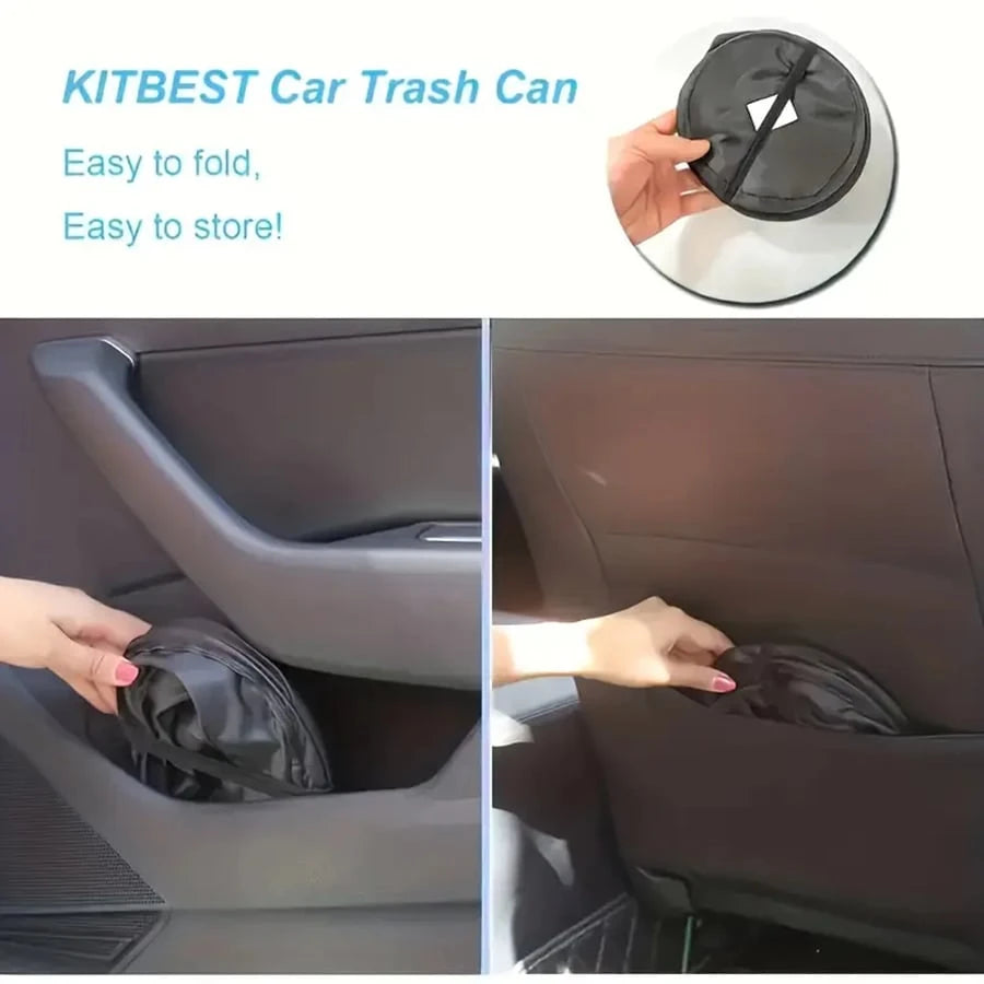 Black Folding Trash Can With Trash Bags, Portable Nylon Garbage Bin With Hanging Strap For Outdoor Camping, Picnics, And Road Trips, Versatile Storage Organizer, Trash Bag Holder, Or Car Garbage Can