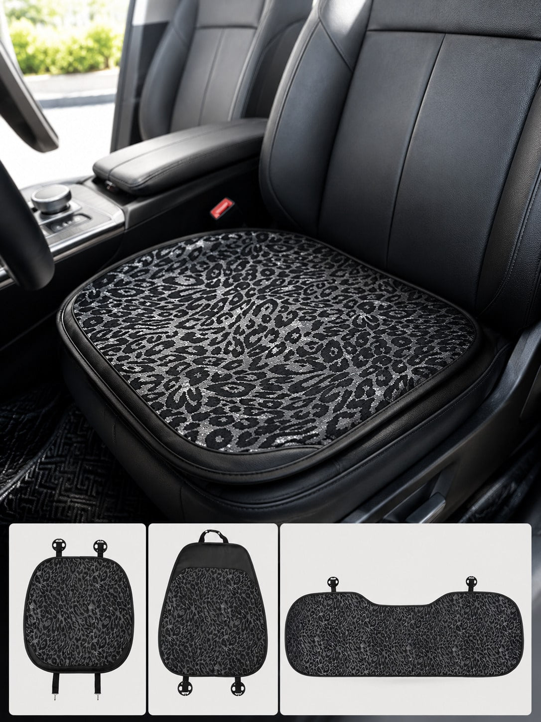 Black Leopard Print Car Seat Covers Full Set, Leopard Animal Print Breathable Car Seat Covers For Front And Rear Seats, Universal All-Season SUV Sedan Truck Van Seat Protector, Luxury Fashion Car Inte