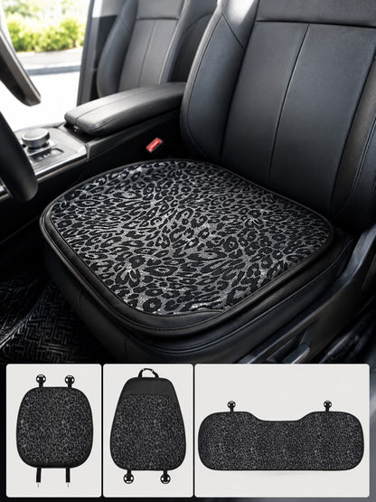 Black Leopard Print Car Seat Covers Full Set, Leopard Animal Print Breathable Car Seat Covers For Front And Rear Seats, Universal All-Season SUV Sedan Truck Van Seat Protector, Luxury Fashion Car Inte