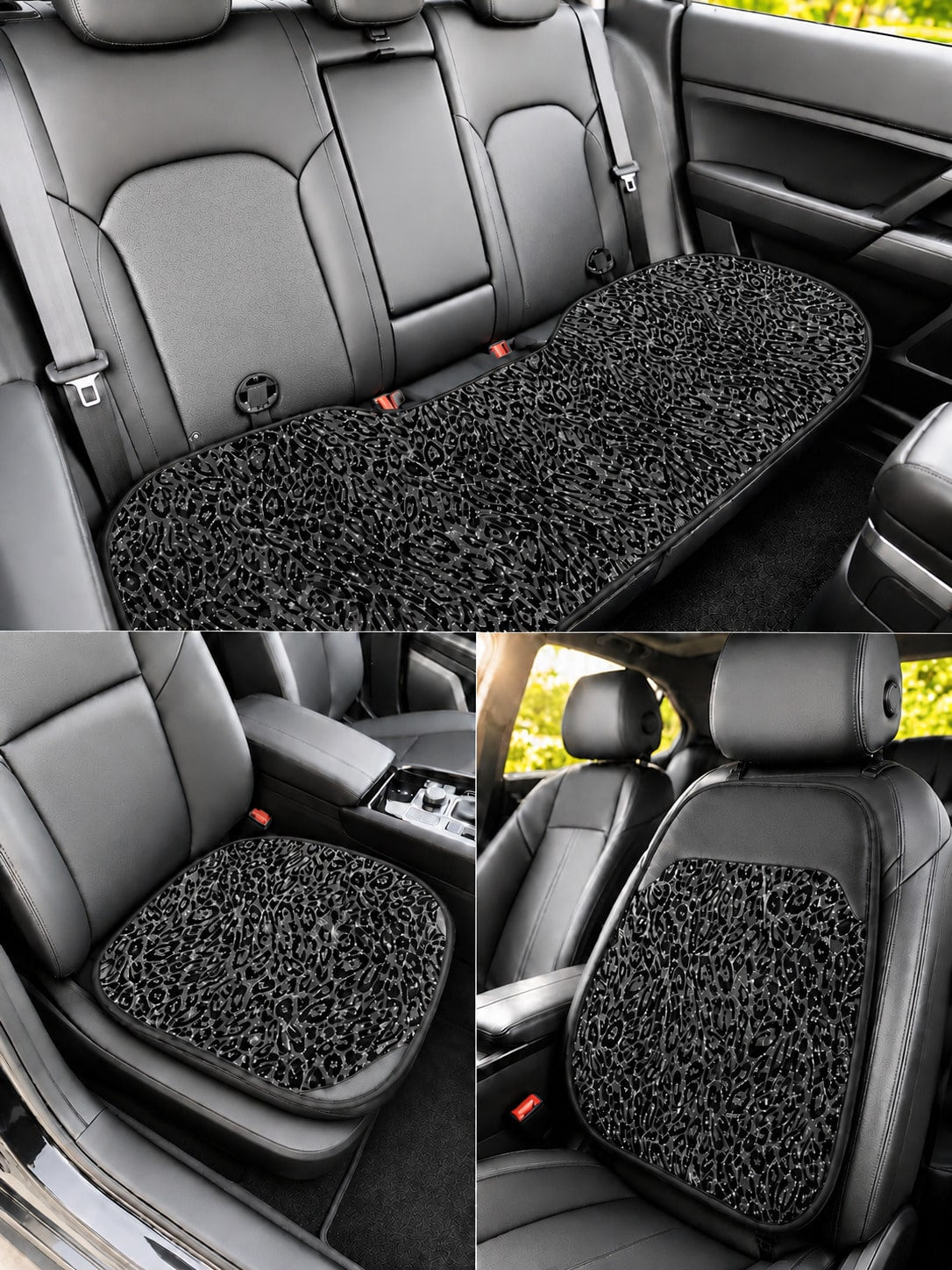 Black Leopard Print Car Seat Covers Full Set, Leopard Animal Print Breathable Car Seat Covers For Front And Rear Seats, Universal All-Season SUV Sedan Truck Van Seat Protector, Luxury Fashion Car Inte