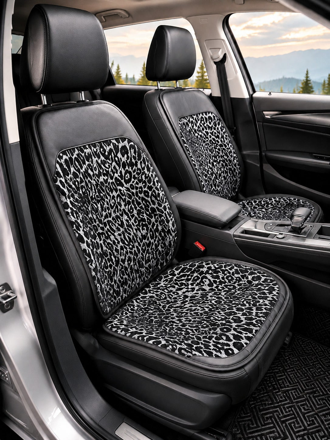 Black Leopard Print Car Seat Covers Full Set, Leopard Animal Print Breathable Car Seat Covers For Front And Rear Seats, Universal All-Season SUV Sedan Truck Van Seat Protector, Luxury Fashion Car Inte