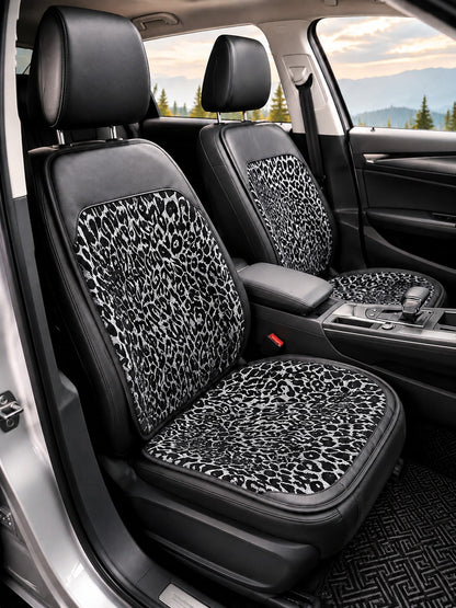 Black Leopard Print Car Seat Covers Full Set, Leopard Animal Print Breathable Car Seat Covers For Front And Rear Seats, Universal All-Season SUV Sedan Truck Van Seat Protector, Luxury Fashion Car Inte