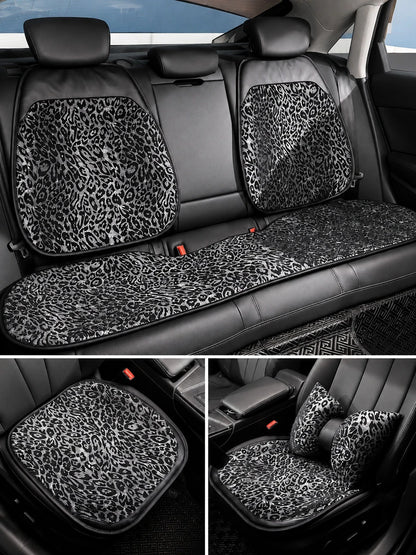 Black Leopard Print Car Seat Covers Full Set, Leopard Animal Print Breathable Car Seat Covers For Front And Rear Seats, Universal All-Season SUV Sedan Truck Van Seat Protector, Luxury Fashion Car Inte