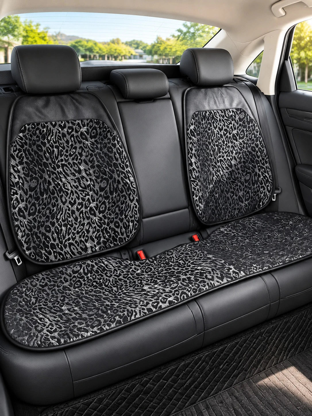 Black Leopard Print Car Seat Covers Full Set, Leopard Animal Print Breathable Car Seat Covers For Front And Rear Seats, Universal All-Season SUV Sedan Truck Van Seat Protector, Luxury Fashion Car Inte