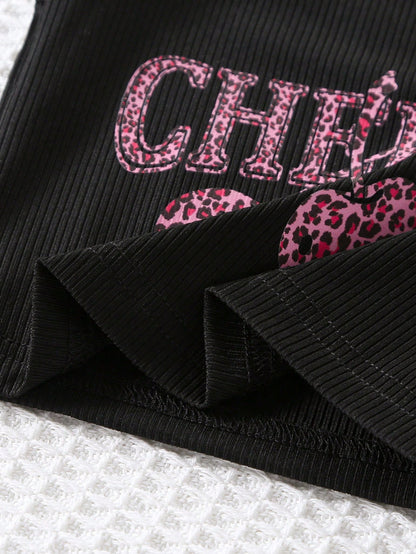 Black Pink Cute Baby Girl Clothes,Vintage Fuchsia Leopard Print Camisole And Tight Shorts Set,Summer Vacation Outfit With Bow,Minimalist 0 To 3 Months