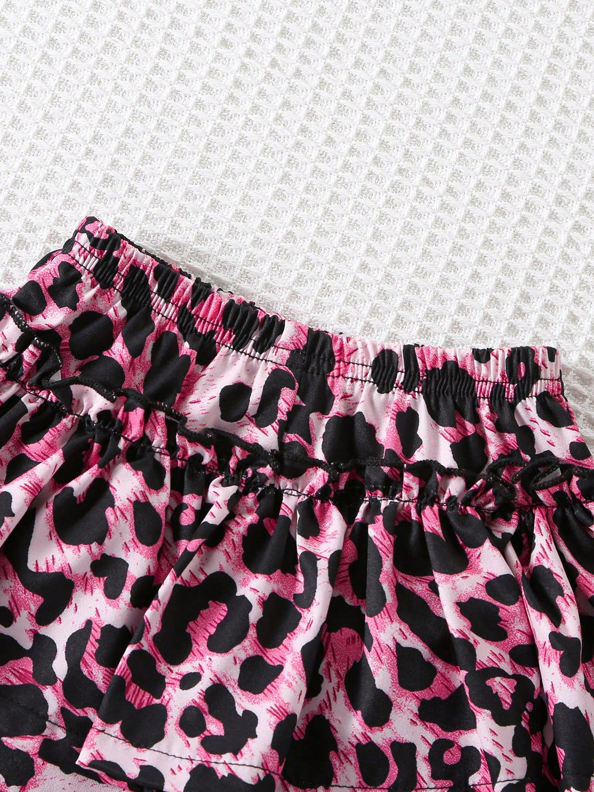 Black Pink Cute Baby Girl Clothes,Vintage Fuchsia Leopard Print Camisole And Tight Shorts Set,Summer Vacation Outfit With Bow,Minimalist 0 To 3 Months