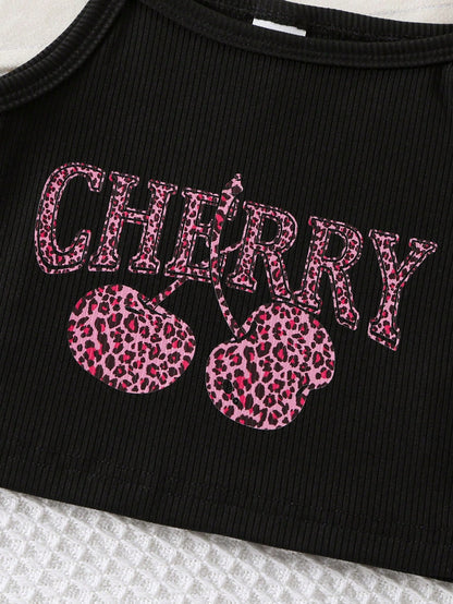 Black Pink Cute Baby Girl Clothes,Vintage Fuchsia Leopard Print Camisole And Tight Shorts Set,Summer Vacation Outfit With Bow,Minimalist 0 To 3 Months