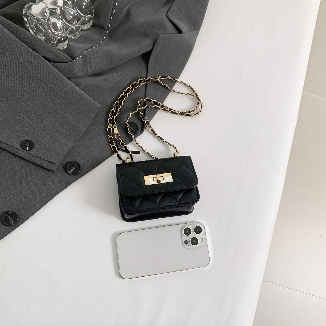 Black Rhombus Chain Bag Women's New High-End Small Square Bag Fashion Shoulder Crossbody Bag Versatile Underarm Bag Suitable For Shopping, Wallet, Shopping, Young Women, College Students, Newcomers, W