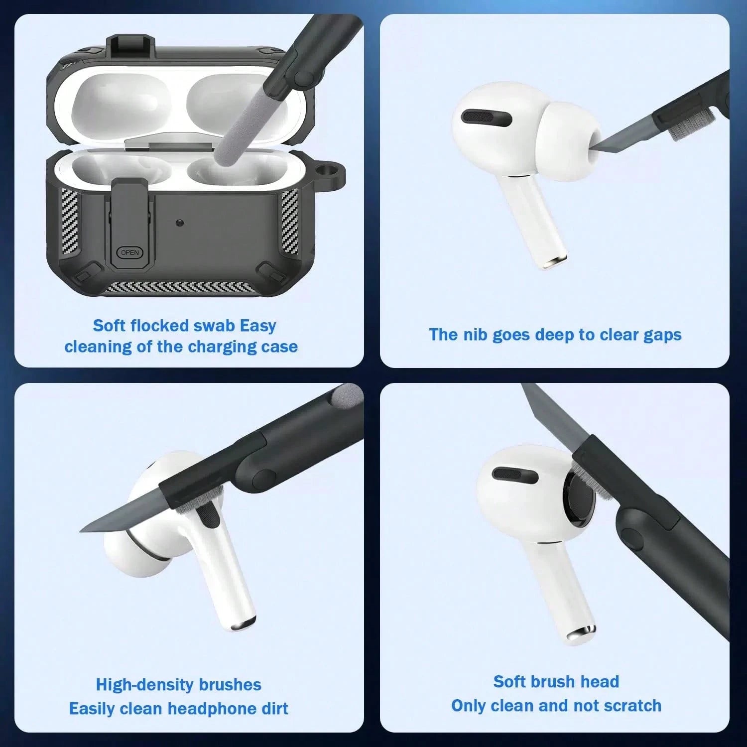 Black Shockproof Case Only Compatible With Original Apple Bluetooth Earphones, Anti-Scratch And Anti-Drop Protective Case, With Cleaning Brush Spring Gift