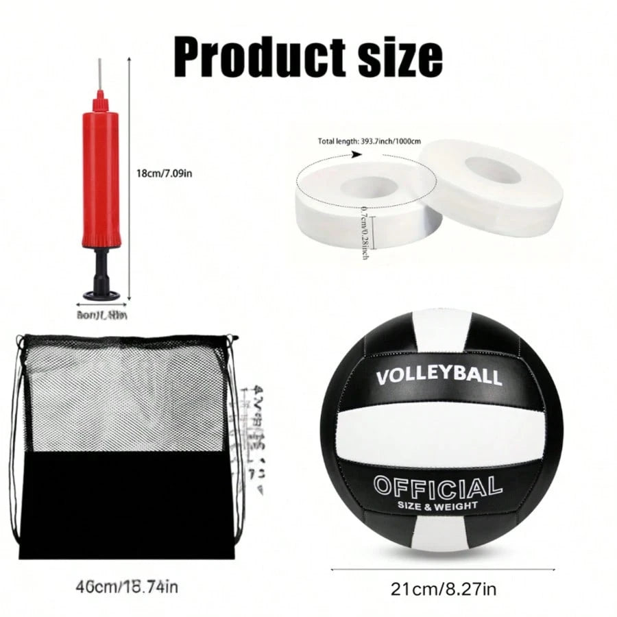 Black & White Volleyball Set- Includes Volleyball, Portable Net Bag, And Air Pump. All-In-One Solution, No Need For Additional Purchases. Portable & Compact Storage, Reinforced Net Bag, Lightweight A