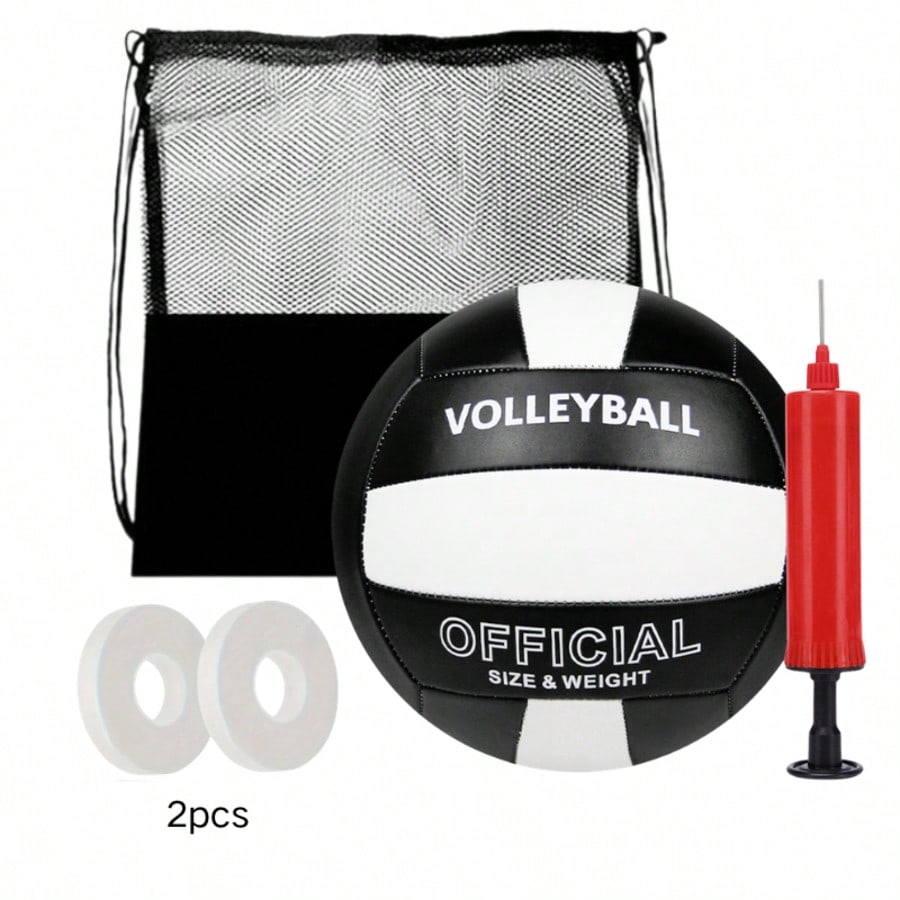 Black & White Volleyball Set- Includes Volleyball, Portable Net Bag, And Air Pump. All-In-One Solution, No Need For Additional Purchases. Portable & Compact Storage, Reinforced Net Bag, Lightweight A