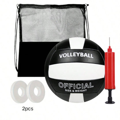 Black & White Volleyball Set- Includes Volleyball, Portable Net Bag, And Air Pump. All-In-One Solution, No Need For Additional Purchases. Portable & Compact Storage, Reinforced Net Bag, Lightweight A