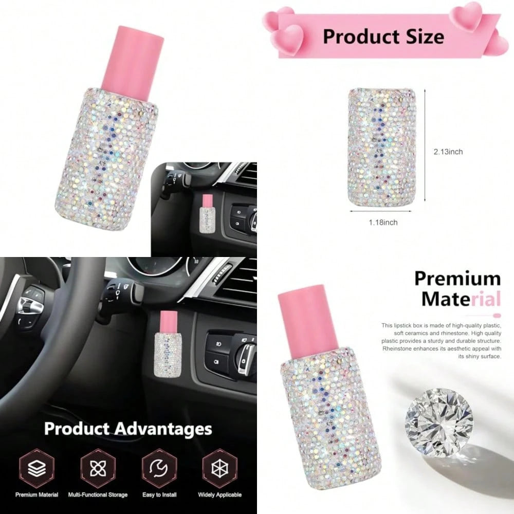 Bling Car Lip Balm Holder, Sparkly Rhinestone Upright Insulating Holder, Fun Car Interior Accessories For Women Girls, Universal For Most Vehicles