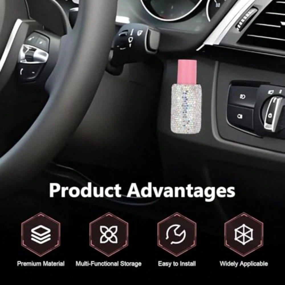 Bling Car Lip Balm Holder, Sparkly Rhinestone Upright Insulating Holder, Fun Car Interior Accessories For Women Girls, Universal For Most Vehicles