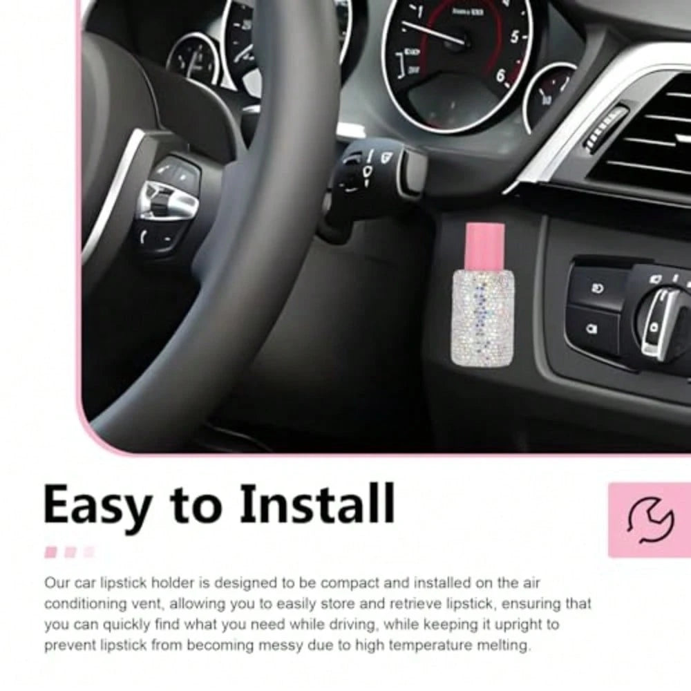 Bling Car Lip Balm Holder, Sparkly Rhinestone Upright Insulating Holder, Fun Car Interior Accessories For Women Girls, Universal For Most Vehicles