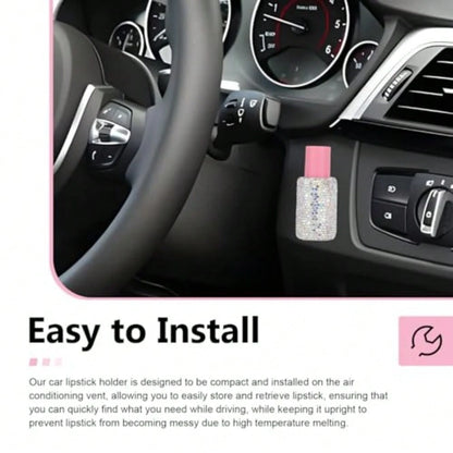 Bling Car Lip Balm Holder, Sparkly Rhinestone Upright Insulating Holder, Fun Car Interior Accessories For Women Girls, Universal For Most Vehicles