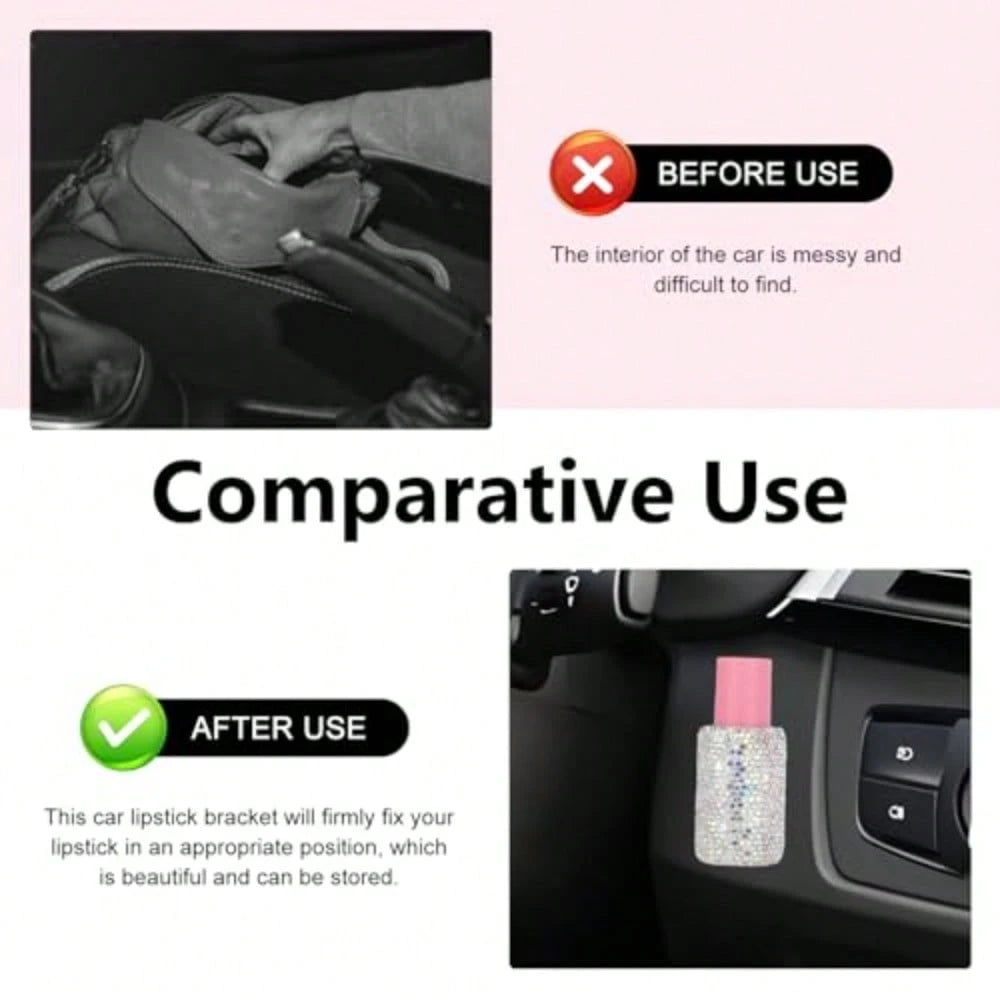 Bling Car Lip Balm Holder, Sparkly Rhinestone Upright Insulating Holder, Fun Car Interior Accessories For Women Girls, Universal For Most Vehicles