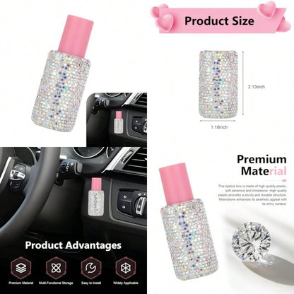 Bling Car Lip Balm Holder, Sparkly Rhinestone Upright Insulating Holder, Fun Car Interior Accessories For Women Girls, Universal For Most Vehicles