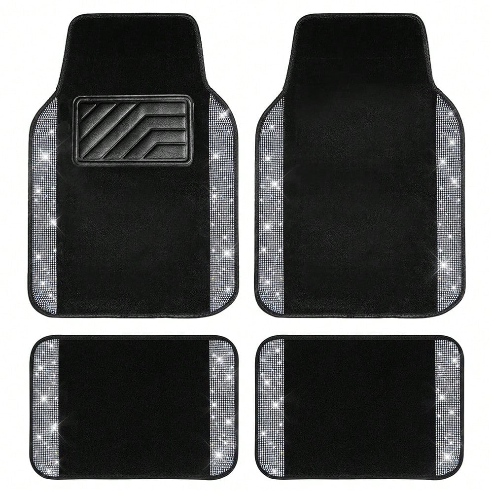 Bling Sparkle Artificial Diamond Car Floor Mats Full Set 4PCS, Anti-Slip Liner Universal Fit Most Vehicle SUV Truck Cute Car Carpets For Ladies(Note: This Product Is A Simulated Diamond Patch And Does