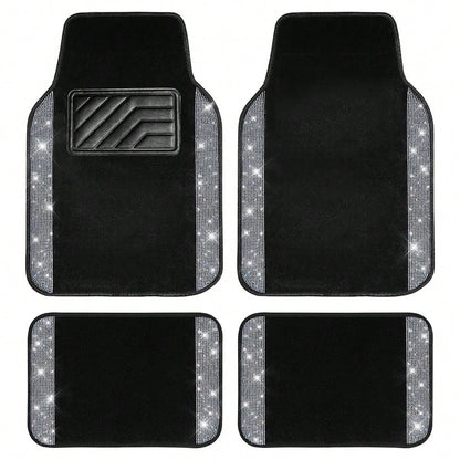 Bling Sparkle Artificial Diamond Car Floor Mats Full Set 4PCS, Anti-Slip Liner Universal Fit Most Vehicle SUV Truck Cute Car Carpets For Ladies(Note: This Product Is A Simulated Diamond Patch And Does