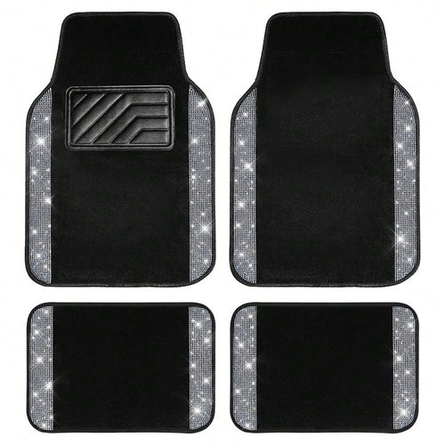 Bling Sparkle Artificial Diamond Car Floor Mats Full Set 4PCS, Anti-Slip Liner Universal Fit Most Vehicle SUV Truck Cute Car Carpets For Ladies(Note: This Product Is A Simulated Diamond Patch And Does