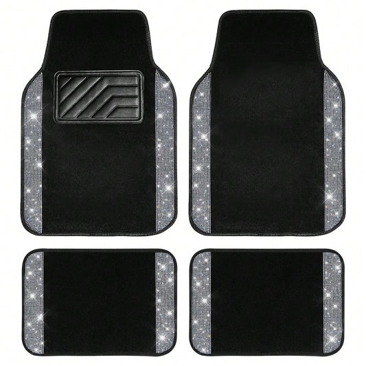 Bling Sparkle Artificial Diamond Car Floor Mats Full Set 4PCS, Anti-Slip Liner Universal Fit Most Vehicle SUV Truck Cute Car Carpets For Ladies(Note: This Product Is A Simulated Diamond Patch And Does
