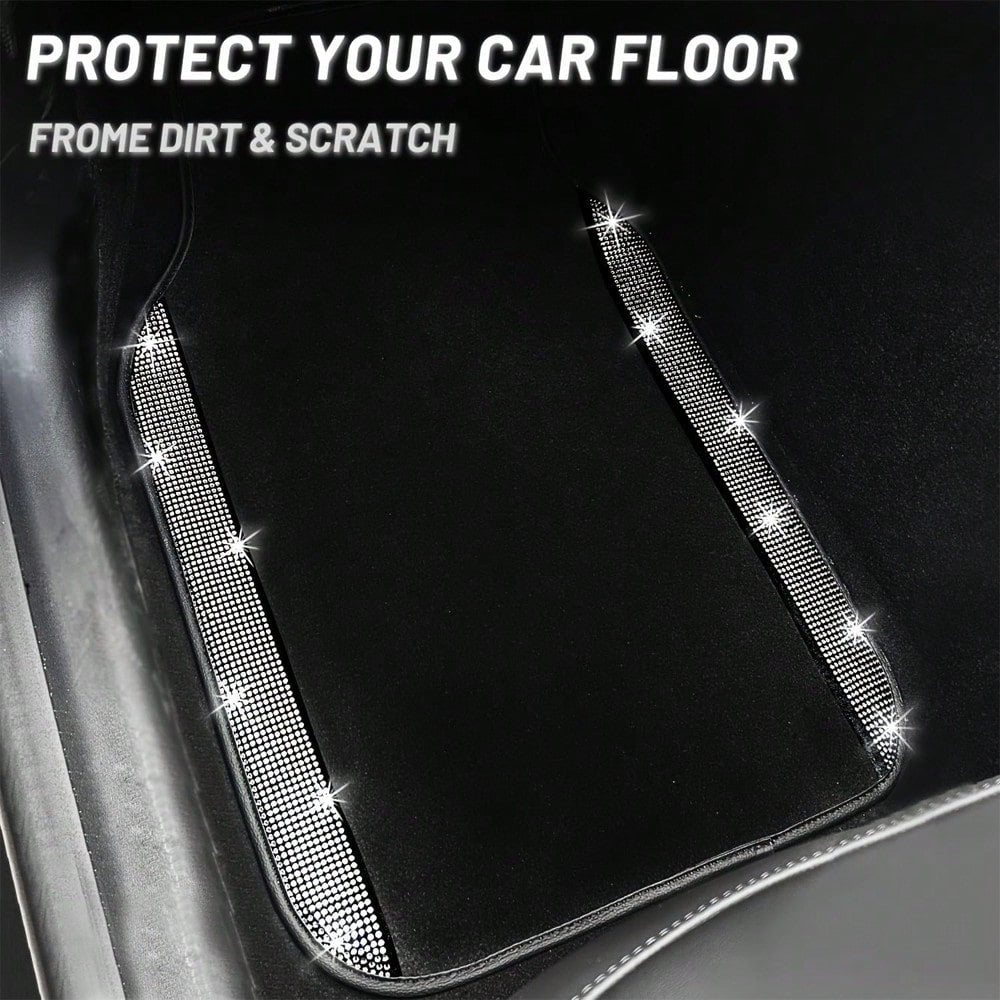 Bling Sparkle Artificial Diamond Car Floor Mats Full Set 4PCS, Anti-Slip Liner Universal Fit Most Vehicle SUV Truck Cute Car Carpets For Ladies(Note: This Product Is A Simulated Diamond Patch And Does