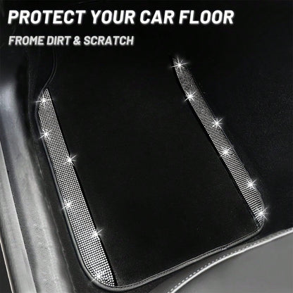 Bling Sparkle Artificial Diamond Car Floor Mats Full Set 4PCS, Anti-Slip Liner Universal Fit Most Vehicle SUV Truck Cute Car Carpets For Ladies(Note: This Product Is A Simulated Diamond Patch And Does