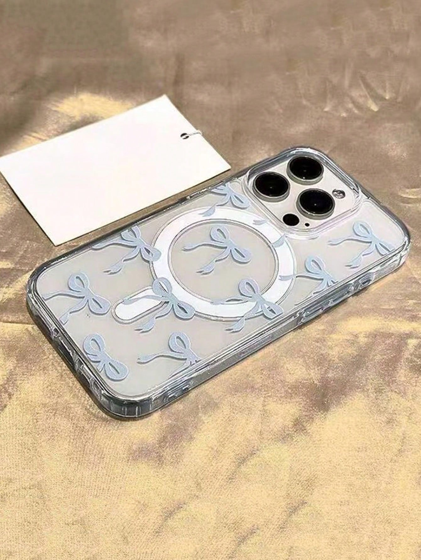 Blue Bowknot Element Fashion Patterns Transparent Magnetic Skin-Friendly Phone Case Compatible With Iphone 16 Pro Max/15/14/13/12/11 S25U S24U S23U A16 A15 A35 A36 Protective Cover Waterproof Shockpro