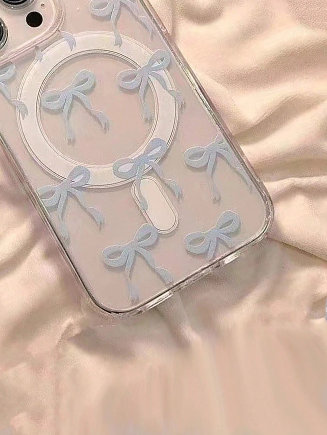 Blue Bowknot Element Fashion Patterns Transparent Magnetic Skin-Friendly Phone Case Compatible With Iphone 16 Pro Max/15/14/13/12/11 S25U S24U S23U A16 A15 A35 A36 Protective Cover Waterproof Shockpro