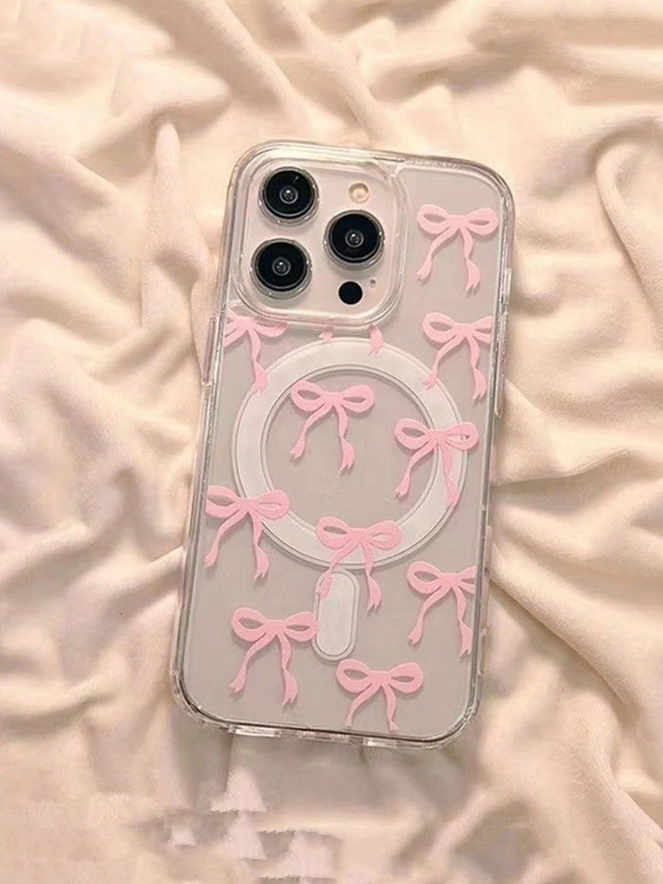 Blue Bowknot Element Fashion Patterns Transparent Magnetic Skin-Friendly Phone Case Compatible With Iphone 16 Pro Max/15/14/13/12/11 S25U S24U S23U A16 A15 A35 A36 Protective Cover Waterproof Shockpro