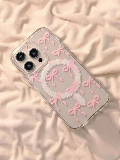 Blue Bowknot Element Fashion Patterns Transparent Magnetic Skin-Friendly Phone Case Compatible With Iphone 16 Pro Max/15/14/13/12/11 S25U S24U S23U A16 A15 A35 A36 Protective Cover Waterproof Shockpro