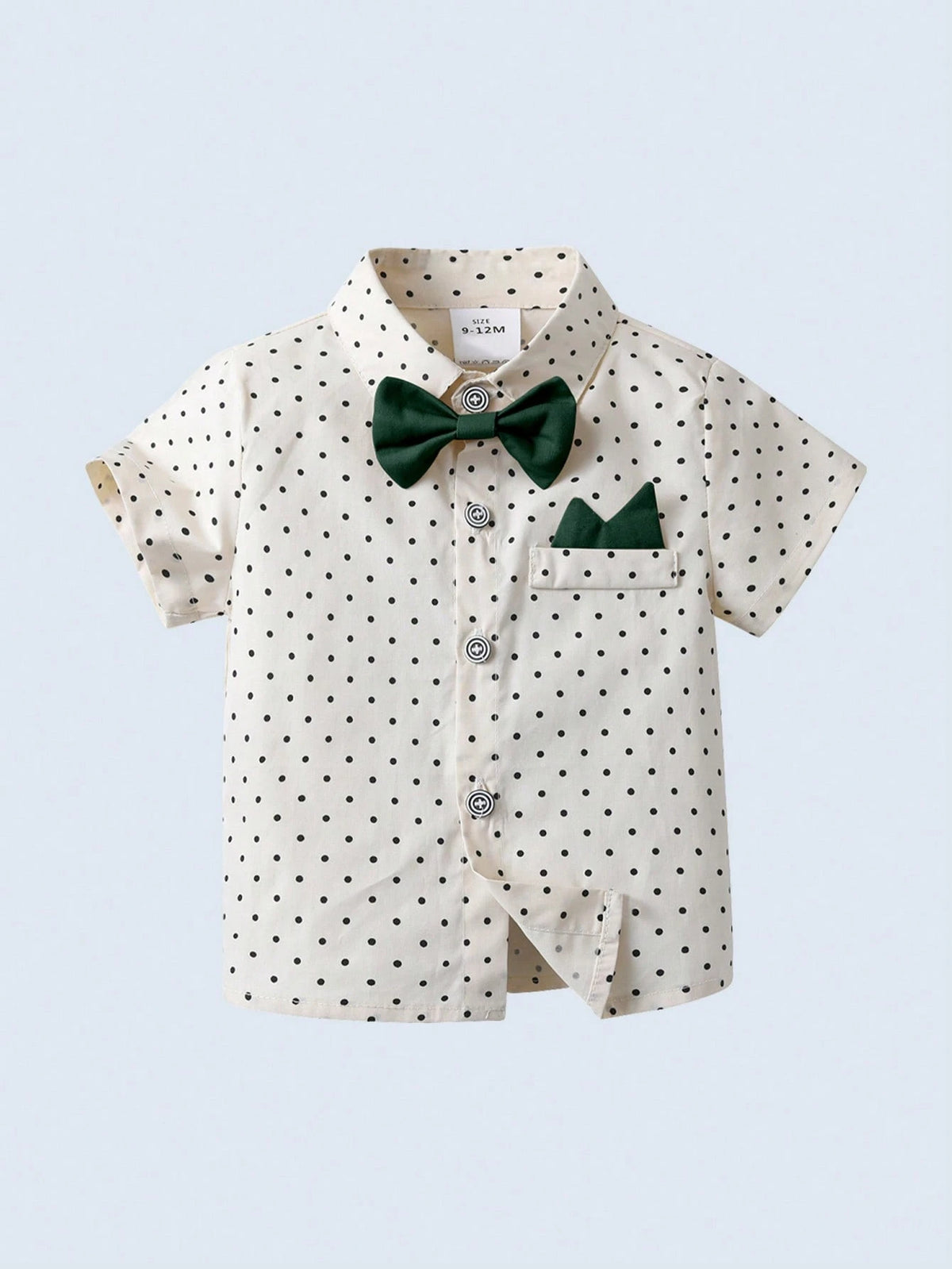 BOARNSEORL 2pcs Baby Boys Gentleman Outfit Set: Short Sleeve Collared Shirt With Bow Tie And Dark Green Suspender Shorts, Fashionable And Stylish For Birthday Party, Wedding, Banquet
