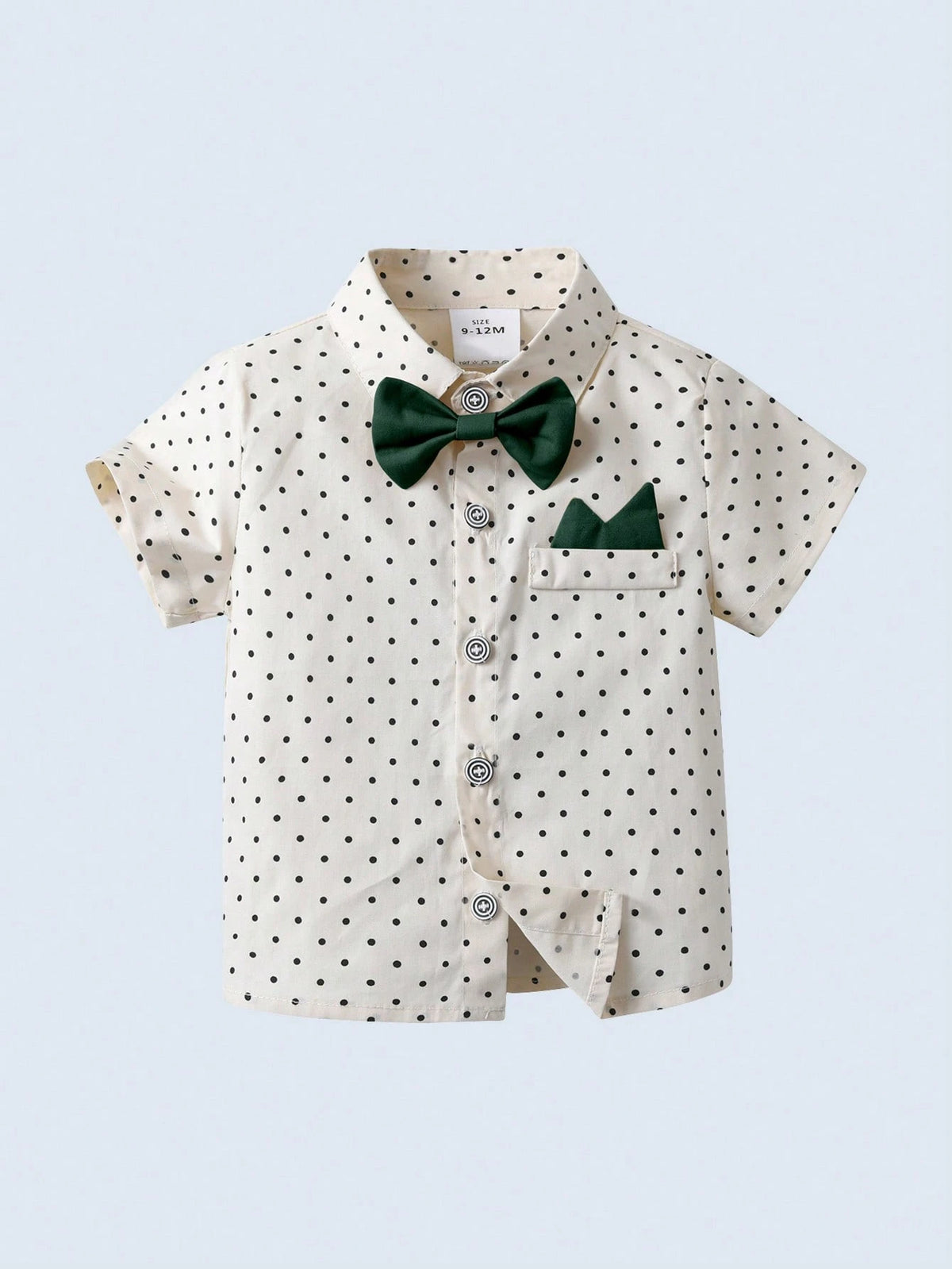 BOARNSEORL 2pcs Baby Boys Gentleman Outfit Set: Short Sleeve Collared Shirt With Bow Tie And Dark Green Suspender Shorts, Fashionable And Stylish For Birthday Party, Wedding, Banquet