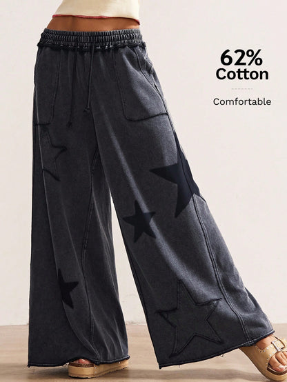 Bohemela Women's Casual Solid Color Knit Loose Wide Leg Pants,Fall