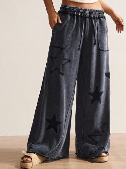 Bohemela Women's Casual Solid Color Knit Loose Wide Leg Pants,Fall