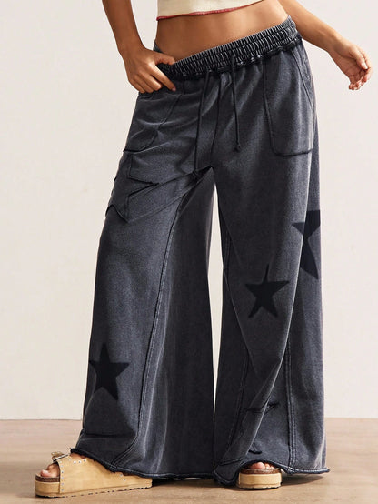 Bohemela Women's Casual Solid Color Knit Loose Wide Leg Pants,Fall