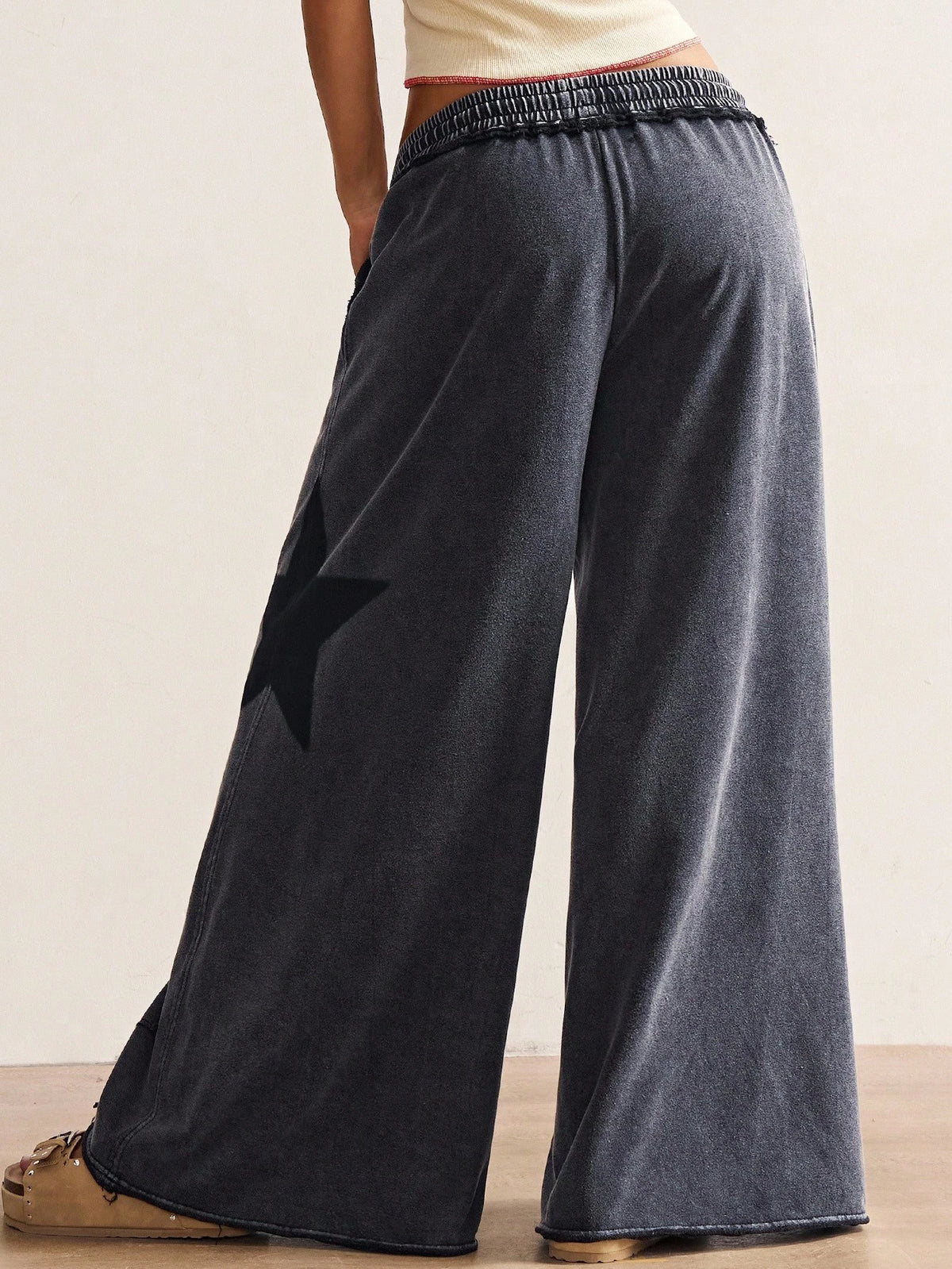 Bohemela Women's Casual Solid Color Knit Loose Wide Leg Pants,Fall