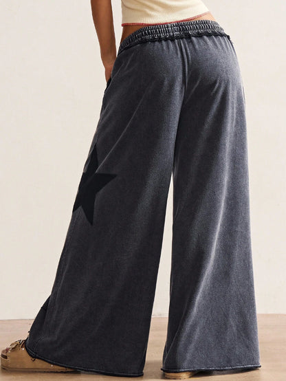 Bohemela Women's Casual Solid Color Knit Loose Wide Leg Pants,Fall