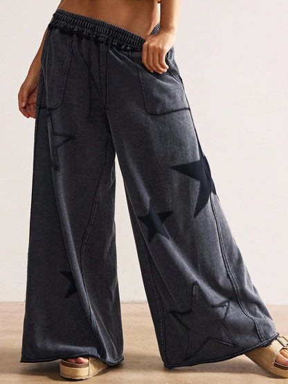 Bohemela Women's Casual Solid Color Knit Loose Wide Leg Pants,Fall