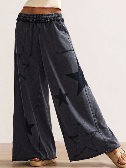 Bohemela Women's Casual Solid Color Knit Loose Wide Leg Pants,Fall